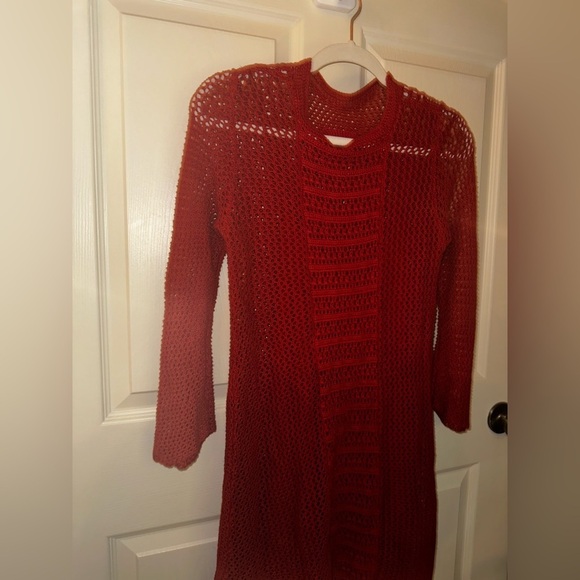 Free People burnt orange crochet bohemian boho sleeved dress beach summer XS - Picture 11 of 16